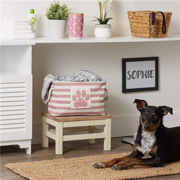 Pet Storage Collection Striped Paw Patch Bin, Small Rectangle, Rose - Picture 5 of 7